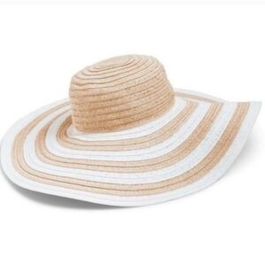 Vera Bradley 6" Wide brim Floppy Natural White Stripe Sun Shade Summer Hat Visor